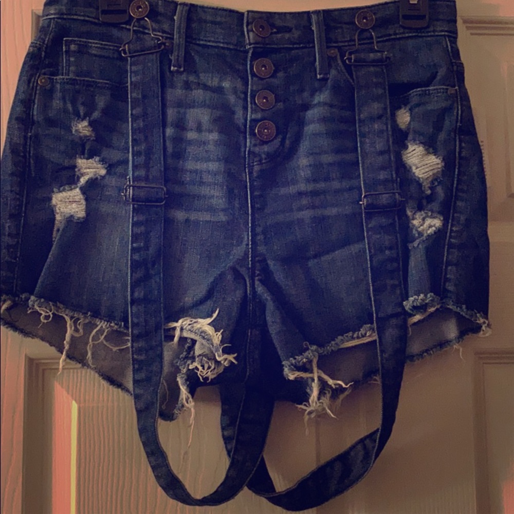 Guess Brand High Waist Denim Suspender Shorts